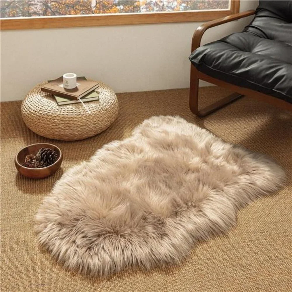 FauxFur Rug,Beige Area Rugs,Fluffy Sheepskin Fur Rug,Fuzzy Ultra Soft 2x3Ft Rugs - Picture 5 of 7